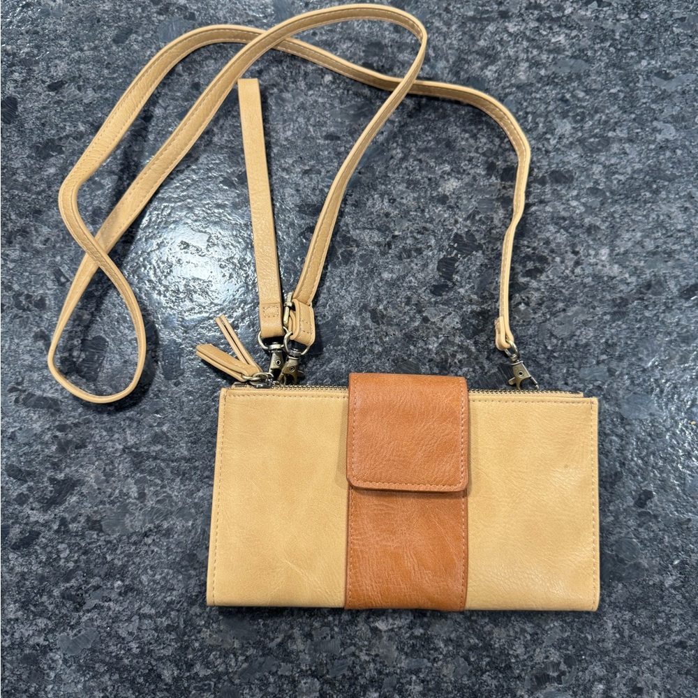Small Crossbody Wallet Bag Tan Brown Phone Bag Slim Travel Purse